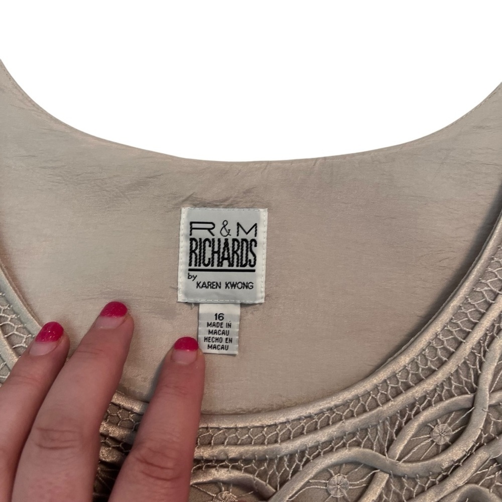 R&M Richards Beige Embroidered Mesh Top‎ Sz 16 Boho Y2K Elegant Chic - Picture 4 of 7